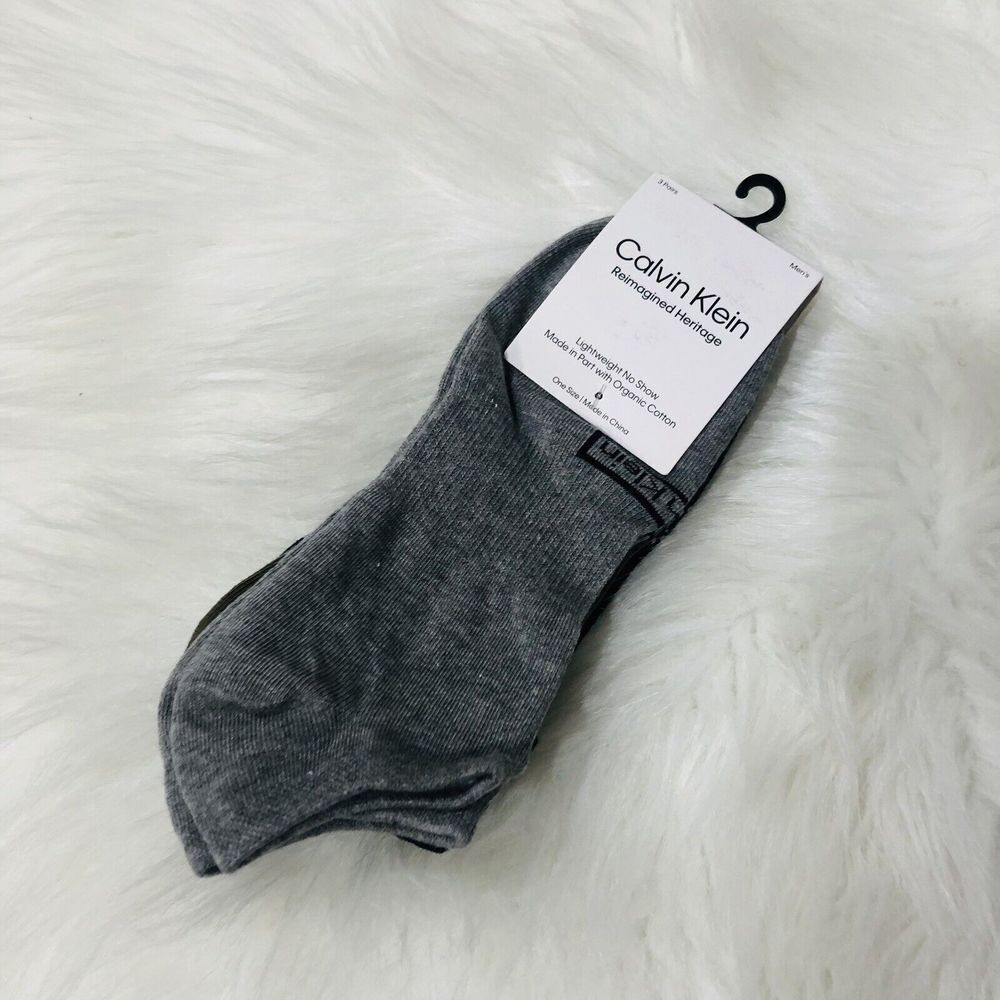 Calvin Klein Mens 3 Pack Reimagined Heritage No Show Socks Grey Black CM21M17008